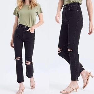 Abercrombie The Ankle Straight Ultra High Rise Jeans Distressed Black 4 Short